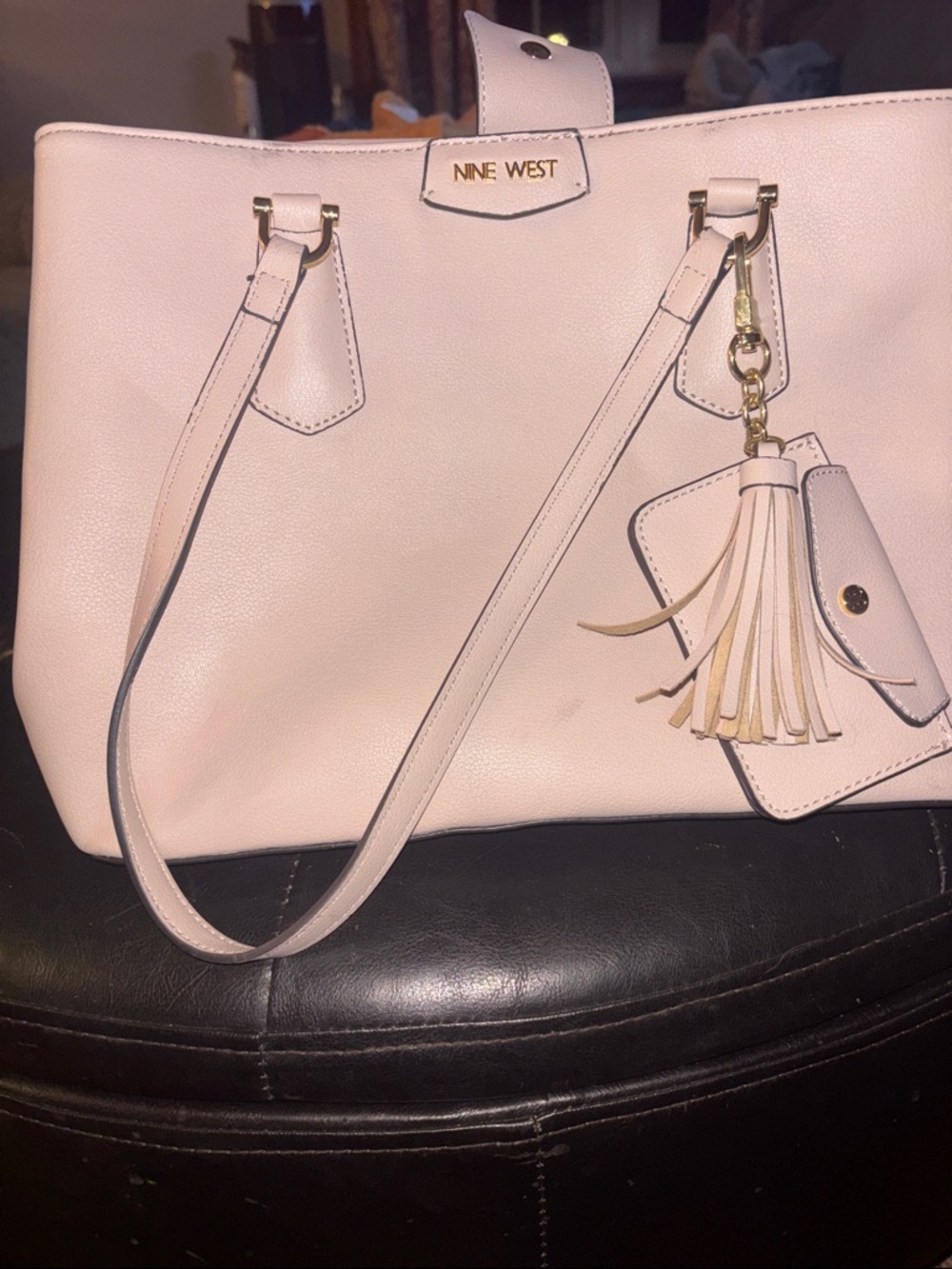 Nine West Ivory with  Pale Pink undertone Tote with Tassel Charm